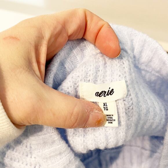 Aerie unREAL Short Sleeve Cardigan Sweater Eyelet Blue XL - Picture 3 of 5